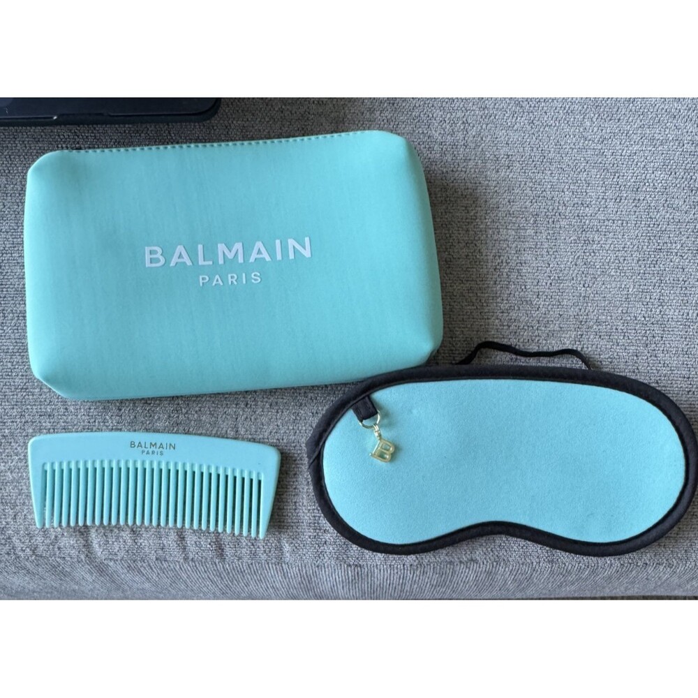 Balmain neoprene cosmetic bag pouch with comb & eye mask NEW